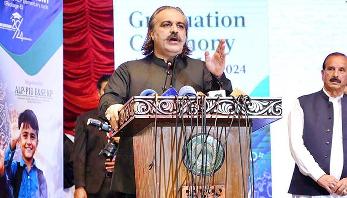 KP CM Ali Amin Gandapur addressing during a ceremony in Peshawar, on November 4, 2024. — NNI