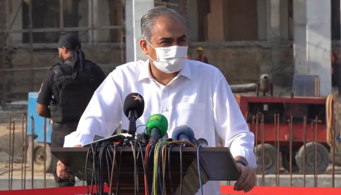 PCB Chairman Mohsin Naqvi addresses the press conference after inspecting the upgradation work at Lahores Gaddafi Stadium on November 18, 2024, ahead of the ICC Champions Trophy 2025. — Screengrab via Geo News