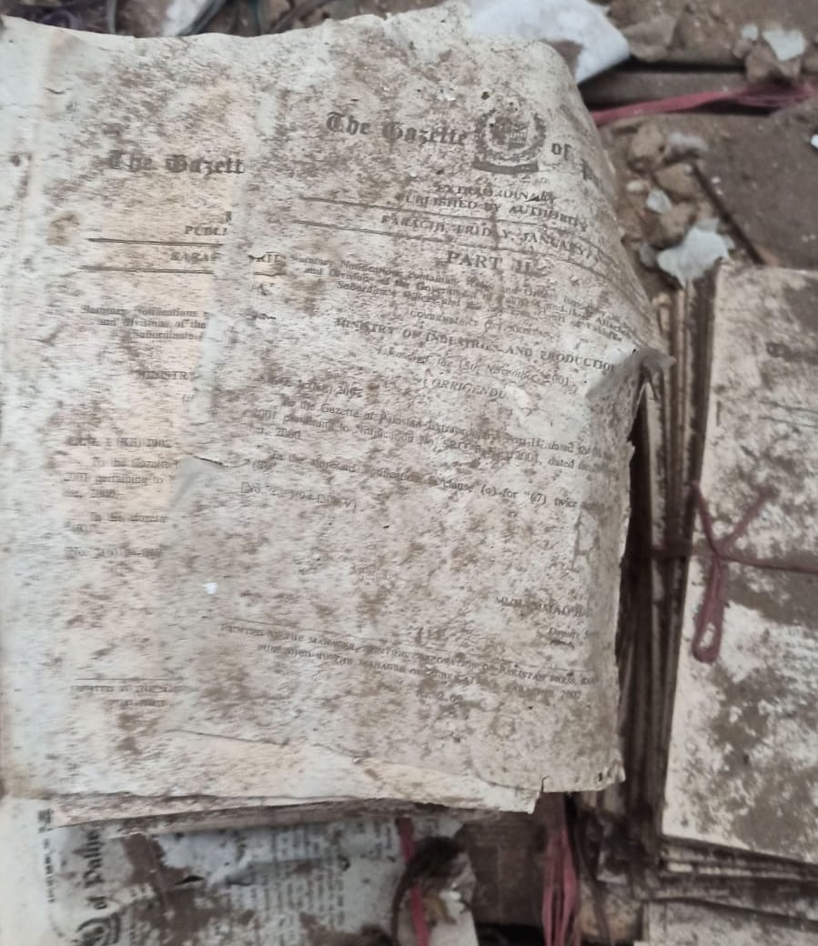 Stacks of Gazette archives outside a government office in Karachi. — Photo by Tooba Masood Khan