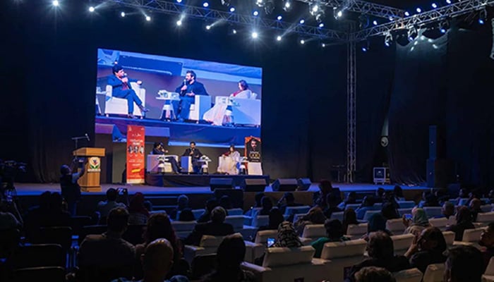 Actor Hamza Ali Abbasi speaks during a session at the 43rd Sharjah International Book Fair 2024. — Sharjah 24