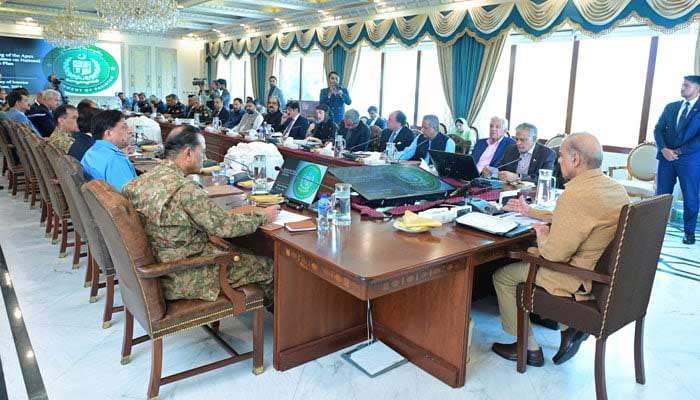 Prime Minister Shehbaz Sharif chairs a meeting of Central Apex Committee of National Action Plan on 22 June 2024. — PMO