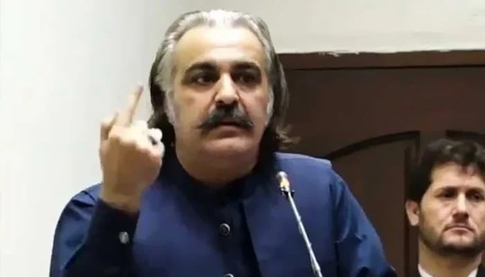 Khyber Pakhtunkhwa Chief Minister Ali Amin Gandapur addresses Bar Council Association on September 11, 2024. — Screengrab/X/@PTIofficial