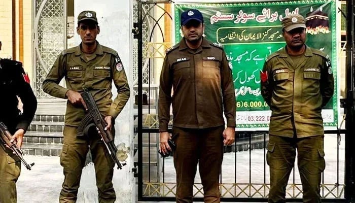 The Punjab police personnel stand guard in Lahore on December 8, 2023. — Facebook/DIG Ops Lahore Police