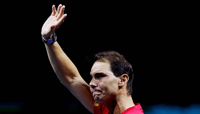 Rafael Nadal reacts in Davis Cup quarterfinal in Malaga on November 20, 2024. — Reuters