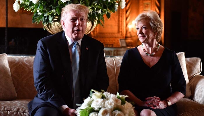 Donald Trump speaks at a press conference with Linda McMahon at Trumps Mar-a-Lago estate in Palm Beach, Florida on March 29, 2019. — AFP