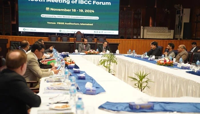 National Coordinator of the IBCC Forum/Chairman FBISE Junaid Akhlaque (right) along with Executive Director IBCC, Dr Ghulam Ali Mallah (left) chair the 180th meeting of the IBCC at the FBISE on November 18, 2024. — Facebook@IBCCOfficial