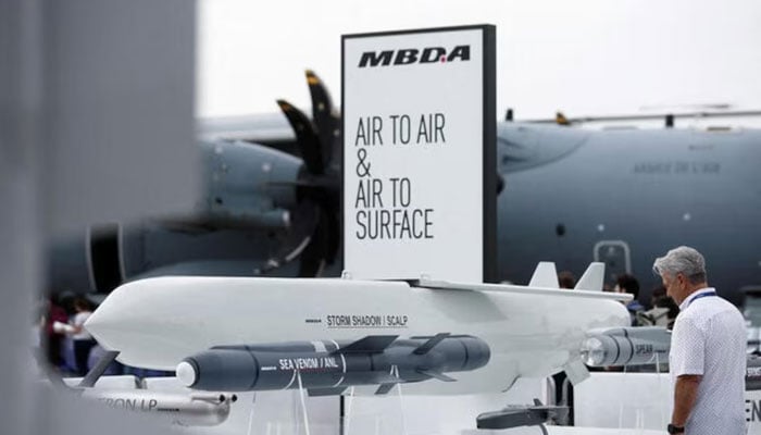 Air-launched long-range Storm Shadow/SCALP cruise missile, manufactured by MBDA, pictured at the 54th International Paris Air Show at Le Bourget Airport near Paris, France, June 20, 2023. — Reuters