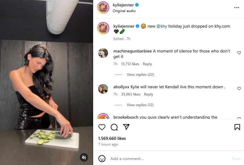 Kylie Jenner recreates sister Kendalls viral cucumber cutting clip