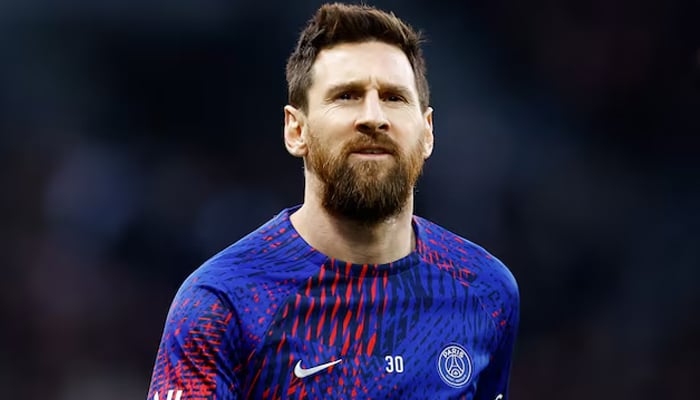 Pictured is Lionel Messi warming up before the match between Angers and Paris Saint-Germain at Stade Raymond Coppa in Angers, France on April 21, 2023. – Reuters