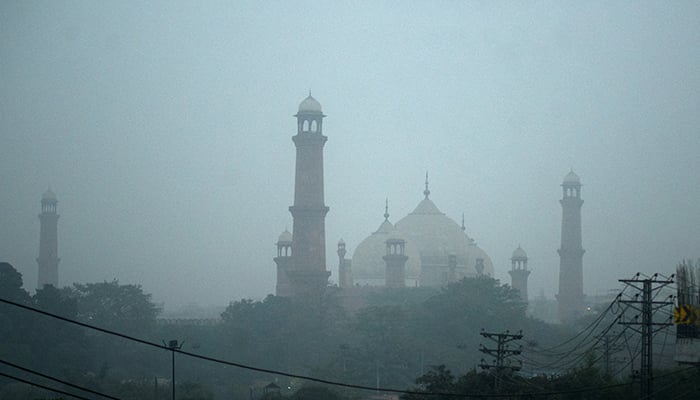 A view of the Mughal-era Badshahi Mosque amid smog and air pollution in Lahore, Pakistan November 13, 2024. — Reuters