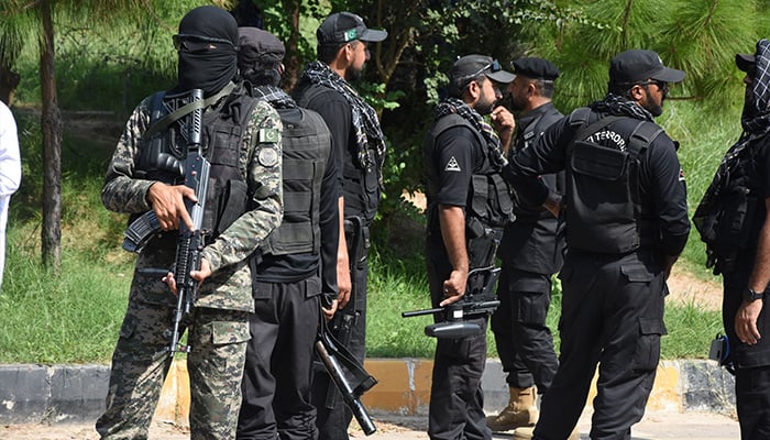 Rangers personals stands alert at D-chowk due to PTI protest in Islamabad. — Online/File