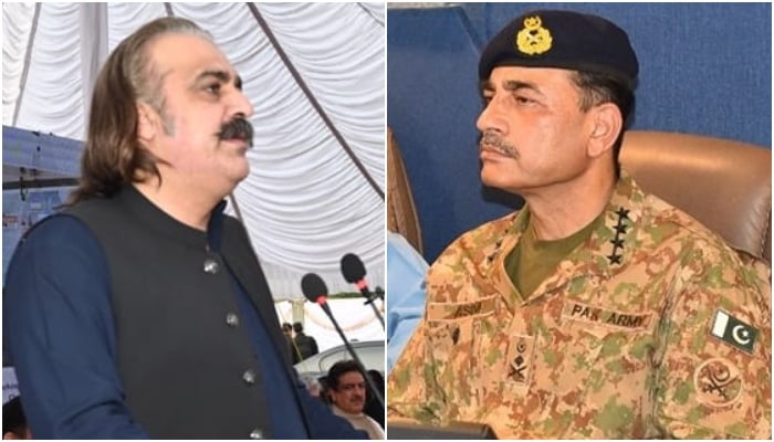 Army Chief General Asim Munir (right) and Khyber Pakhtunkhwa Chief Minister Ali Amin Gandapur. —Facebook/ @ISPROfficial1/ @AliAminKhanGandapurPti/File