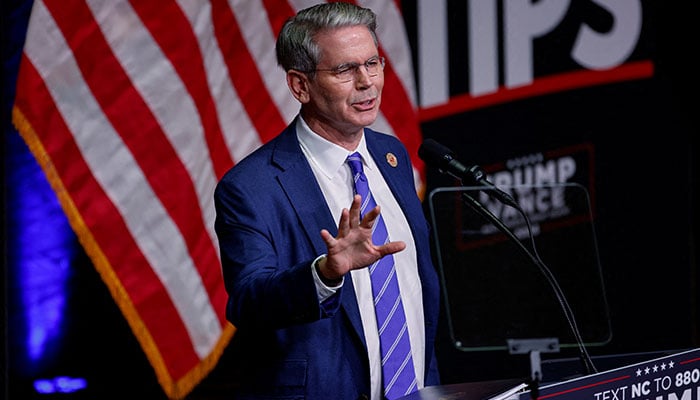 Key Square Group founder Scott Bessent speaks at a campaign event for Republican presidential nominee and former US President Donald Trump in Asheville, North Carolina, August 14, 2024. — Reuters