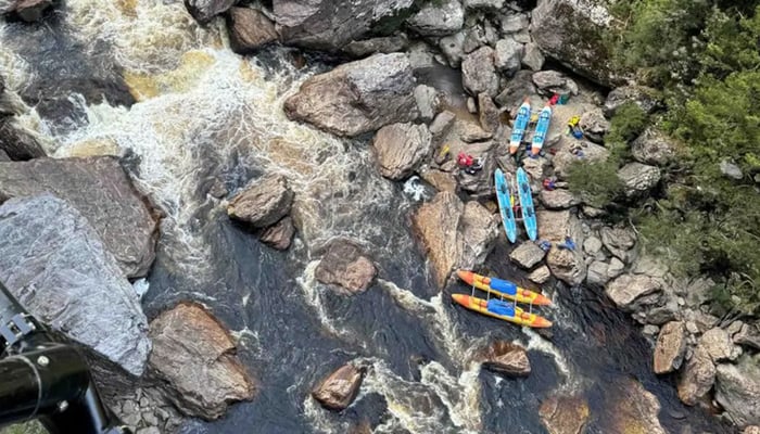 Scene of the Franklin River rescue where a man in his 60s became trapped and had to have his leg amputated on November 23, 2024. — Facebook/Tasmania Police