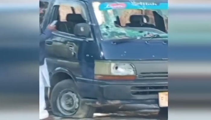 Bullet holes are visible on a vehicle after Thursday’s attack in Kurram district. — Geo News/Screengrab