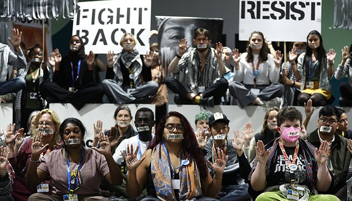 Activists hold a protest during the COP29 United Nations climate change conference, in Baku, Azerbaijan November 23, 2024. — Reuters