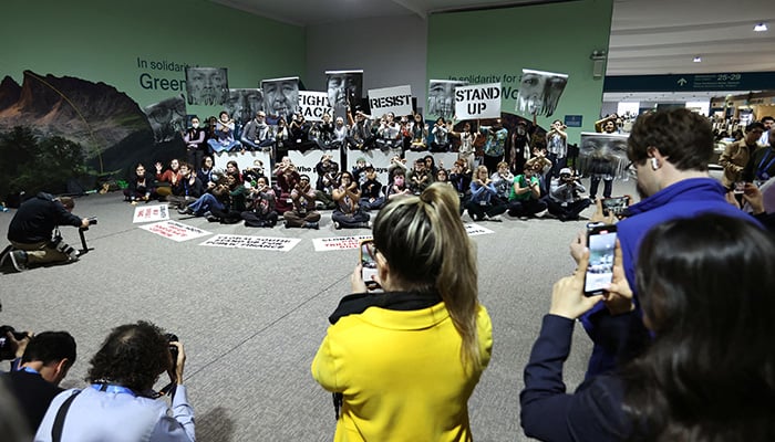 Activists hold a protest during the COP29 United Nations climate change conference, in Baku, Azerbaijan November 23, 2024. — Reuters