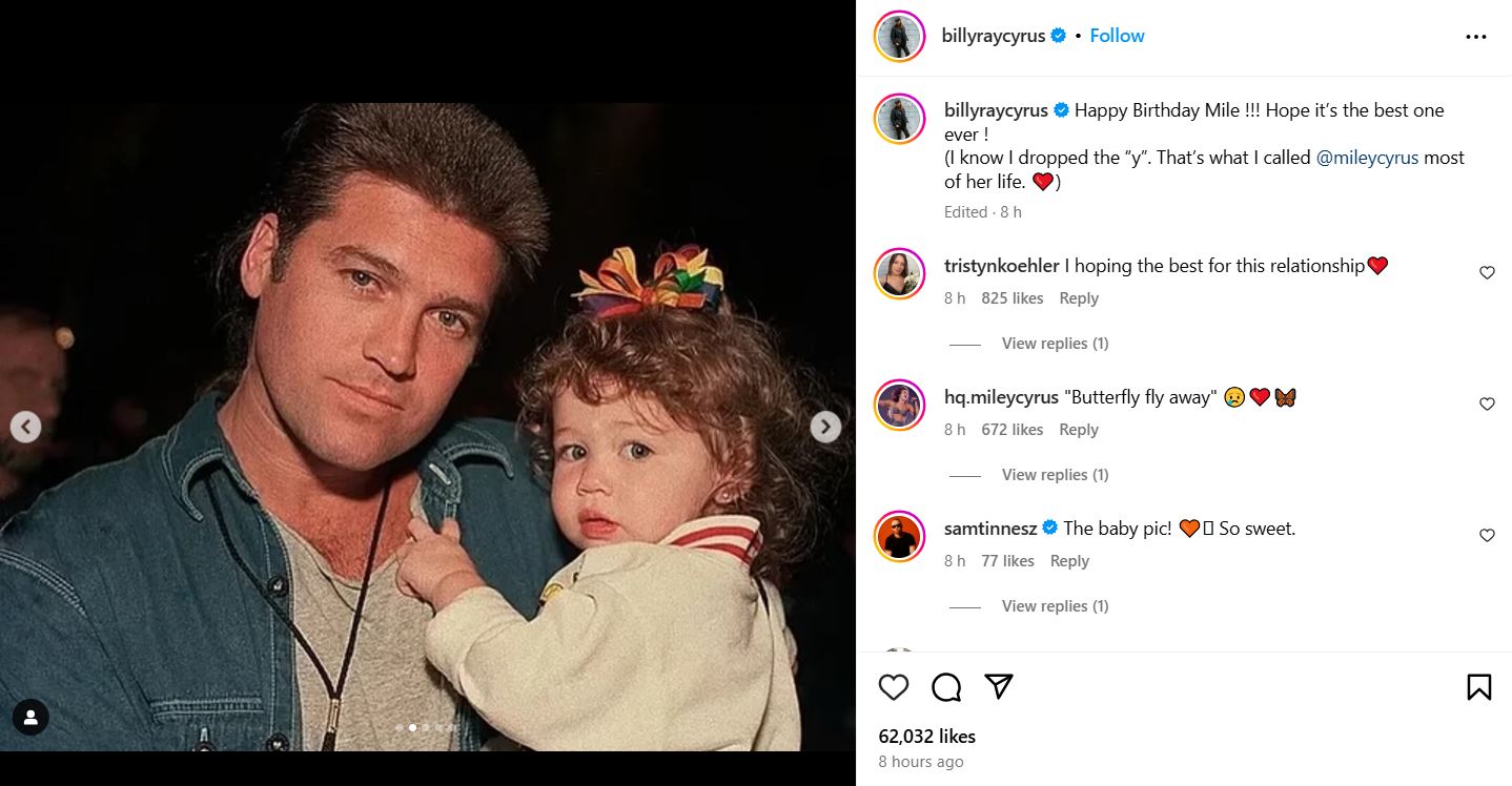 Billy Ray Cyrus reaches out to Miley Cyrus on her 32nd birthday