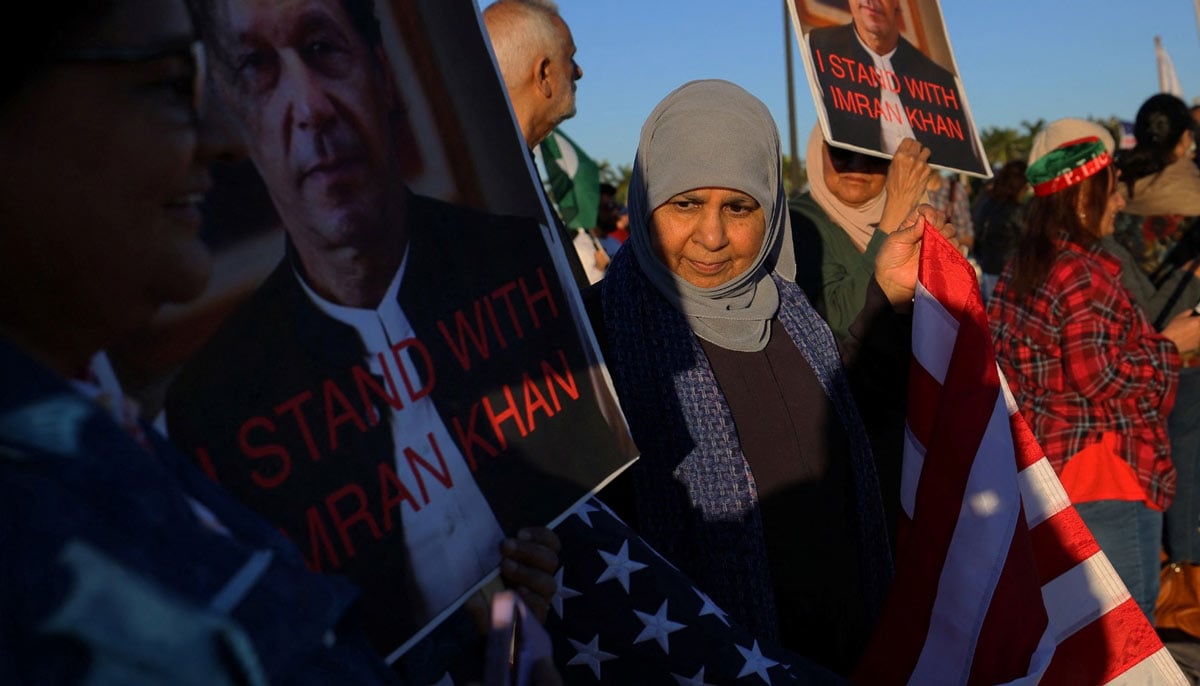 Demonstrators gather in support of former prime minister Imran Khan in Florida, November 23, 2024. — Reuters