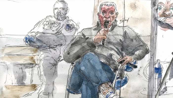 Court sketch showing defendant Dominique Pelicot speaking during his trial. — AFP/File