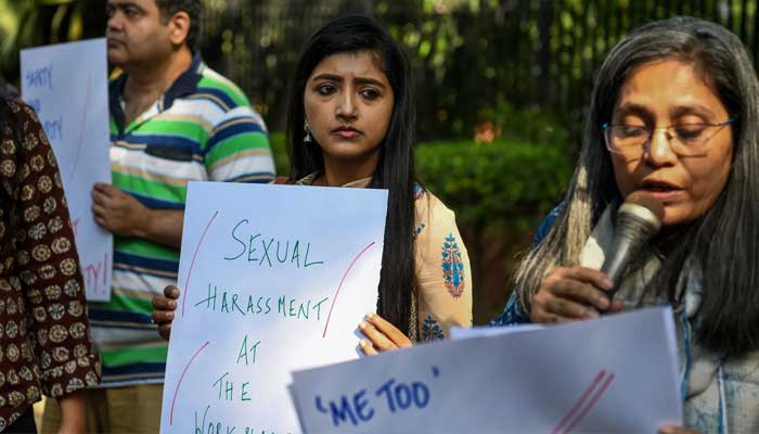 Indian journalists at a protest against sexual harassment. — AFP/File