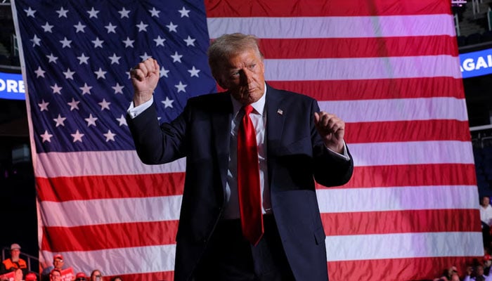 Republican presidential nominee former U.S. President Donald Trump dances onstage at a campaign rally in Greensboro, North Carolina, U.S., November 2, 2024. — Reuters