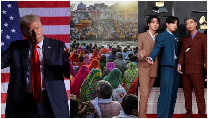 A collage shows images of US President-elect Donald Trump, Hindu religious festival and Korean pop singing band BTS. — Reuters