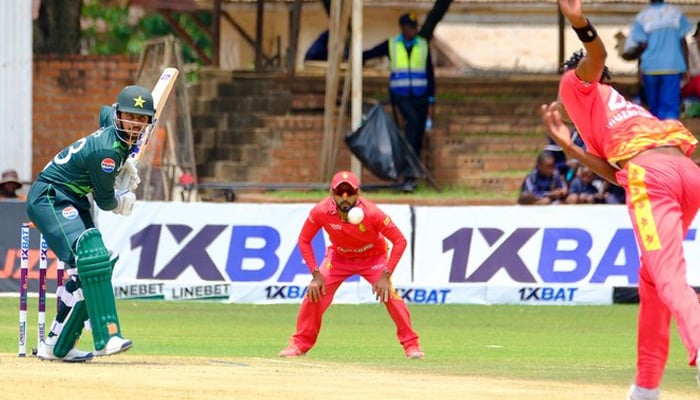 Pakistans Saim Ayub in action during the second ODI match between Pakistan and Zimbabwe in Bulawayo on November 26, 2024. — X/@ZimCricketv