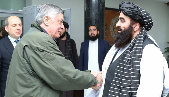 The Russian Presidential Envoy on Afghanistan, Zamir Kabulov Meets Taliban Foreign Minister, Mawlawi Amir Khan Muttaqi. — Afghanistan Ministry of Foreign Affairs/File