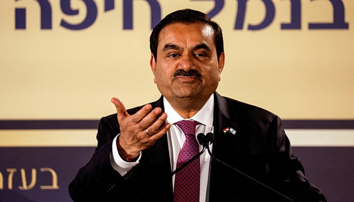 Indian billionaire Gautam Adani speaks during an inauguration ceremony after the Adani Group completed the purchase of Haifa Port earlier in January 2023, in Haifa port, Israel. — Reuters/File