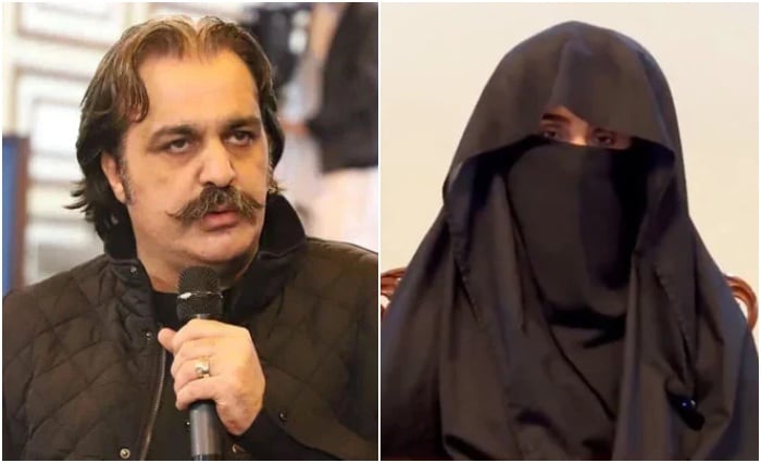 KP CM Ali Amin Gandapur (left) and PTI founder Imran Khans wife Bushra Bibi. — Facebook@Ali Amin Khan Gandapur/X@PTIofficial/File