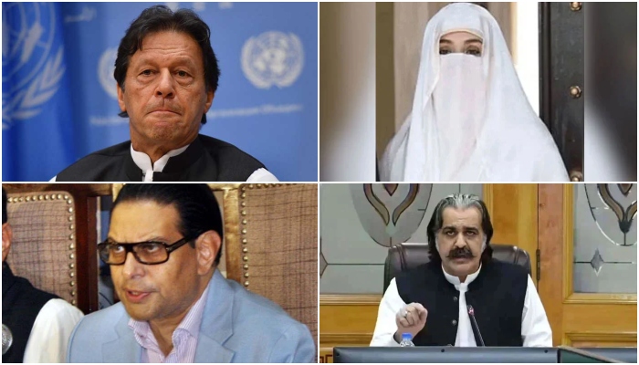 (From top left clockwise) PTI founder Imran Khan, his wife Bushra Bibi, Salmlan Akram Raja and Ali Amin Gandapur. — AFP/X@Alam_Sabha/PPI/Facebook@AliAminKhanGandapurPti/File