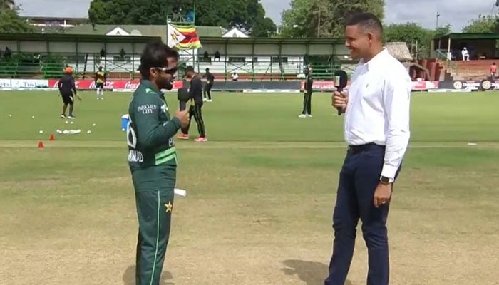 Pakistan skipper Muhammad Rizwan during toss against Zimbabwe. — Geo News