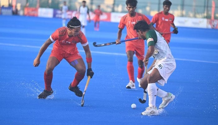 Pakistani and Bangladeshi players during the ongoing 2024 Junior Asia Cup Hockey in Muscat, Oman on Thursday, November 28, 2024. — Provided by the reporter