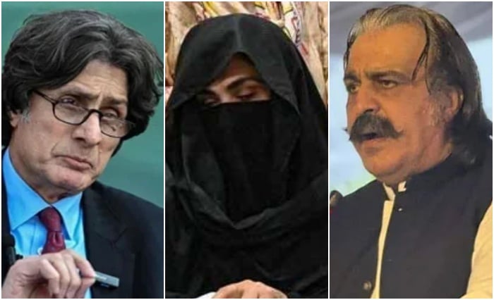 (From left to right) PTI leader Raoof Hasan, ex-first lady Bushra Bibi and KP CM Ali Amin Gandapur. — AFP/Facebook@Ali Amin Khan Gandapur/File