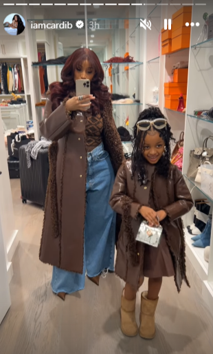 Cardi B twins with daughter Kulture during Thanksgiving celebration