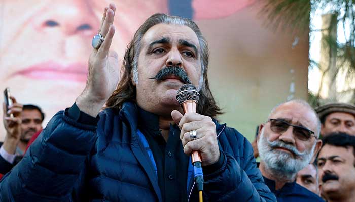 KP CM Ali Amin Gandapur speaks during a press conference in Mansehra on November 27, 2024. — AFP