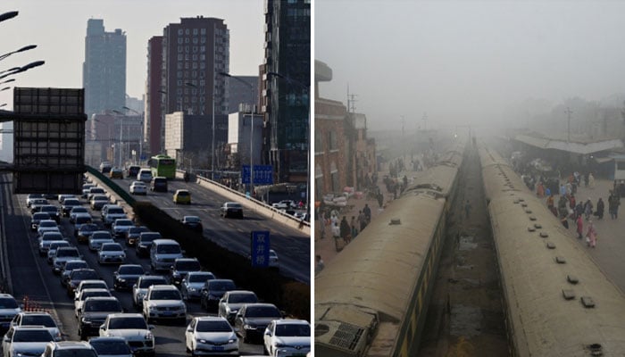 The combined image shows Chinas capital Beijing and Pakistani Punjabs capital Lahore. — Reuters/File