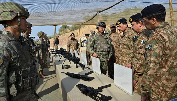 Chief of Army Staff General Syed Asim Munir seeing the ammunitions brought out for the Pak-China joint exercise Warrior-VIII at NCTC, Pabbi, Pakistan on November 29, 2024. — ISPR