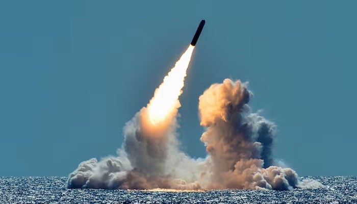 A representational image shows a missile being test-launched from the Ohio-class US Navy ballistic missile submarine USS Nebraska off the coast of California, US, March 26, 2018. — Reuters