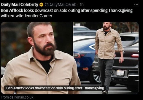 Ben Affleck celebrated his first Thanksgiving after his divorce from Jennifer Lopez