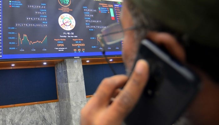 Brokers are busy in trading at Pakistan Stock Exchange (PSX) in Karachi on Thursday, November 28, 2024. — PPI