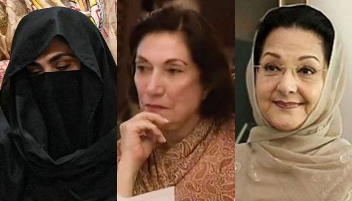 (From left) This collage shows former first ladies Bushra Bibi, Begum Nusrat Bhutto and Begum Kulsoom Nawaz. — AFP/APP//File