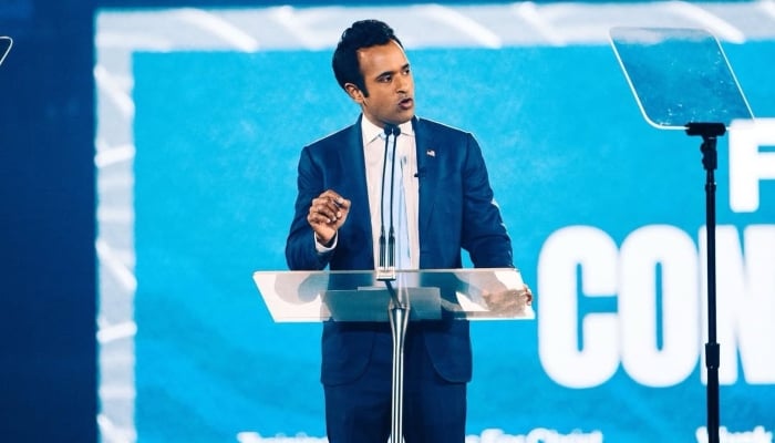 Vivek Ganapathy Ramaswamy addressing a crowd at Liberty University, Lynchburg, Virginia, US, October 3, 2024. — Instagram/@vivekgramaswamy