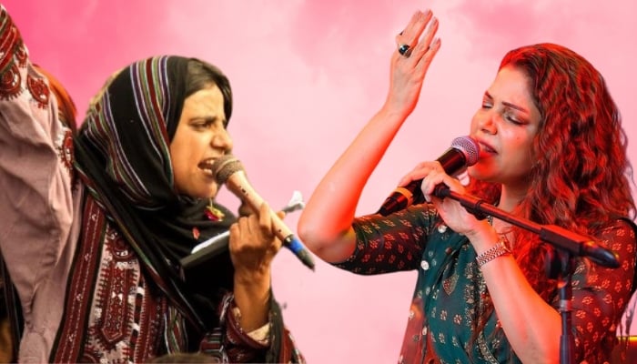 This illustration shows activist Maharang Baloch (left) and singer and songwriter Hadiqa Kiani. — Photo by Geo.tv