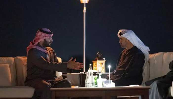 Saudi Arabias Crown Prince Mohammed bin Salman (left) meets UAE President Mohamed bin Zayed Al Nahyan. — AFP