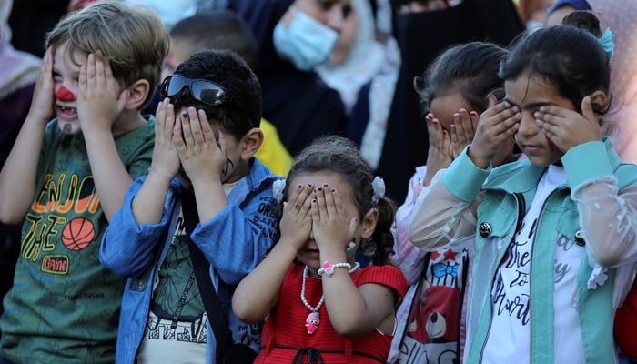 Children participate in a mental health support session in Khan Younis in, Gaza Strip, June 6, 2021. — Reuters