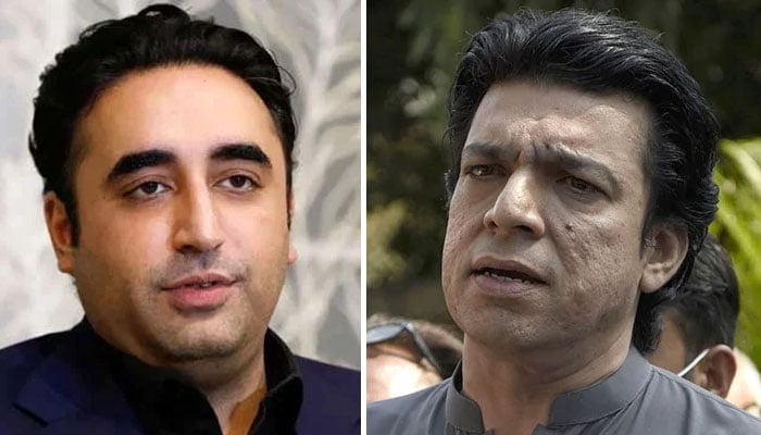 PPP Chairman Bilawal Bhutto Zardari (left) and Senator Faisal Vawda speak during separate press conferences in these undated photos. — Reuters/Online/File