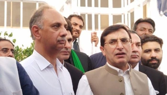 PTI leaders Omar Ayub and Gohar Khan in Islamabad on June 24, 2024. —Facebook @OmarAyubKhan.Official