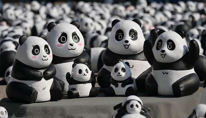 Panda sculptures displayed at the Hong Kong International Airport during a welcome ceremony of the panda-themed exhibition Panda Go! in Hong Kong on December 2, 2024. — Instagram/@newgovhk